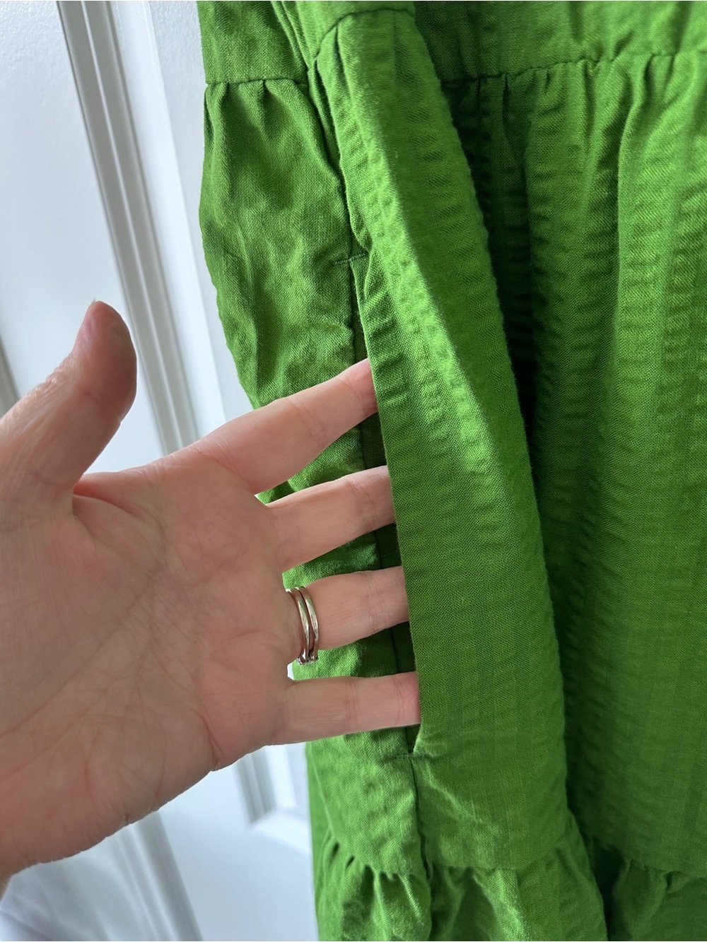Time and Tru Womens Lime Green Tiered Dress Button Front Pockets Summer Chic - Picture 5 of 6